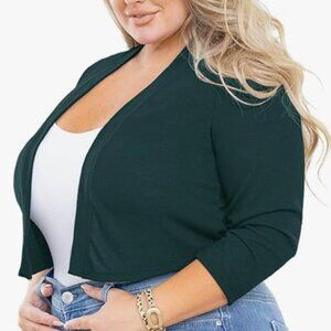 AusLook Plus Size 3/4 Sleeve Cropped Shrug – 3X (22W–24W)